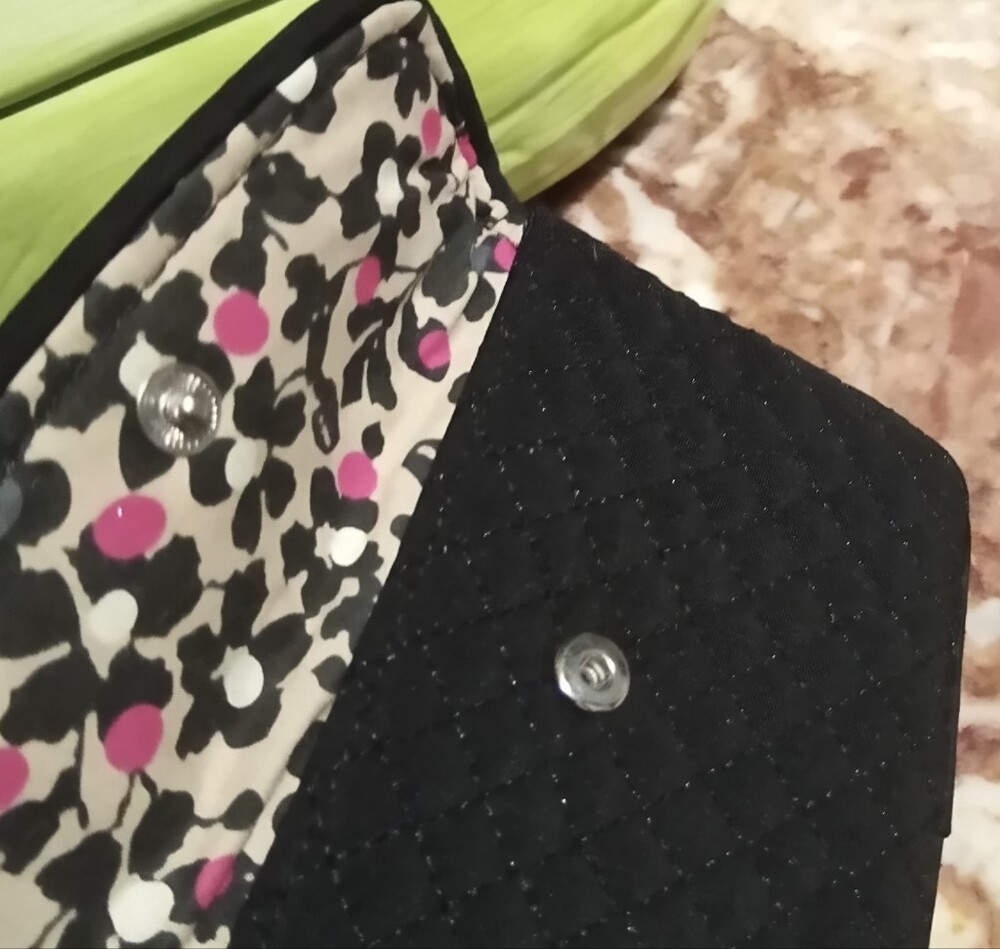 Vera Bradley Black Quilted Wristlet with Pink Floral ID Window - Picture 4 of 7